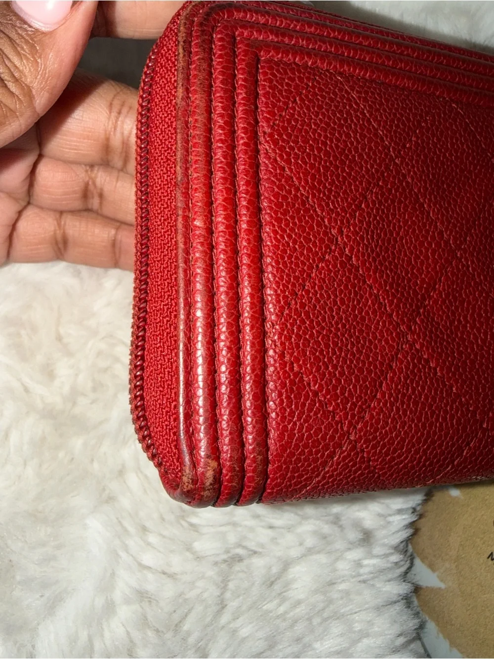 CHANEL Red Quilted Caviar Leather Leboy Zip Wallet- GOOD CONDITION